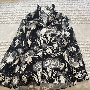 Vegan Tiger, ghost print button up long sleeve shirt